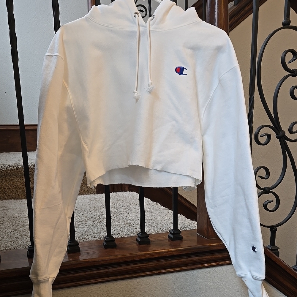 Champion White Cropped Hoodie